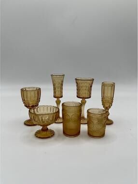 1/6 Scale Miniatures- Set of 7 - Kitchen Barware Glass Style, Decanter, Brown